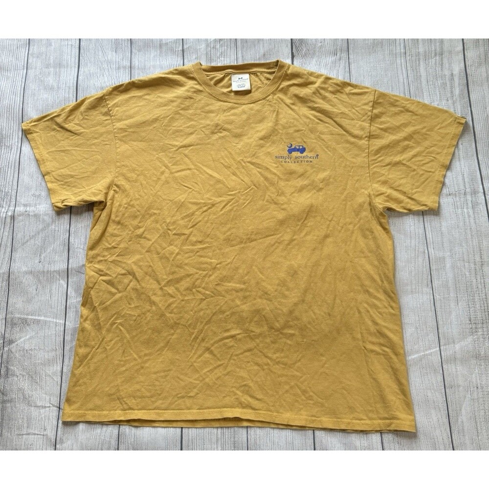 Simply Southern Mountain Happy Graphic T Shirt Men’s Size XL Extra Large Yellow - Picture 2 of 5